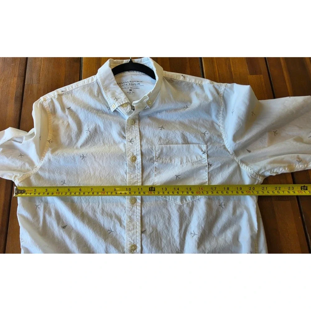 Banana Republic Mens Luxe Poplin Airplane Print Shirt Size M Tall Slim Fit Pilot